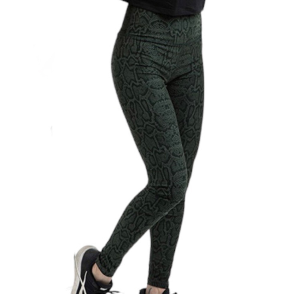 Mixit Women's Green Black Snake Print Mid Rise Full Length Leggings Size S M L